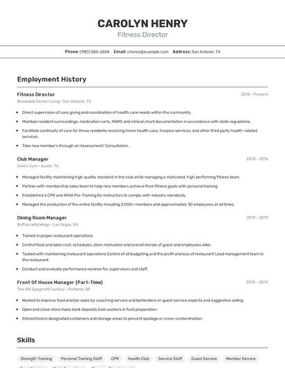 Fitness Director Resume