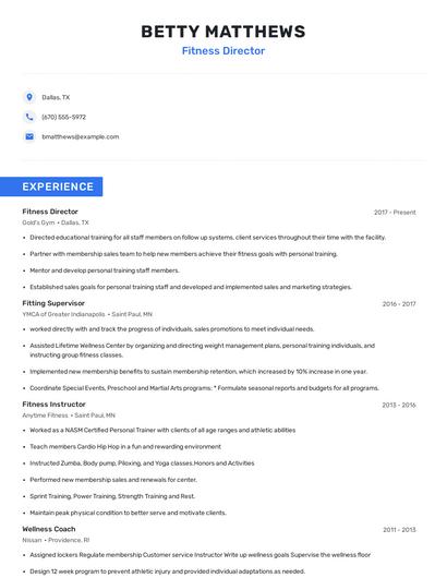 Fitness Director Resume