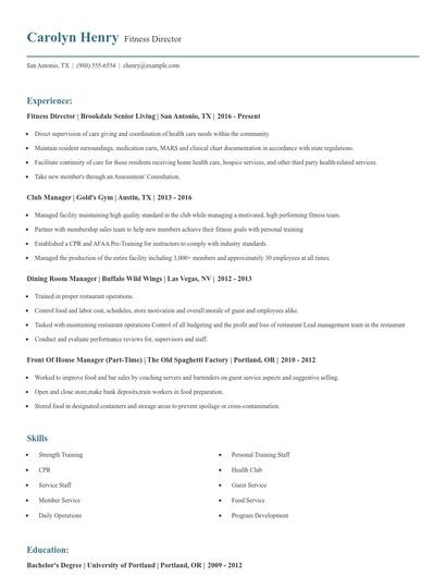 Fitness Director Resume