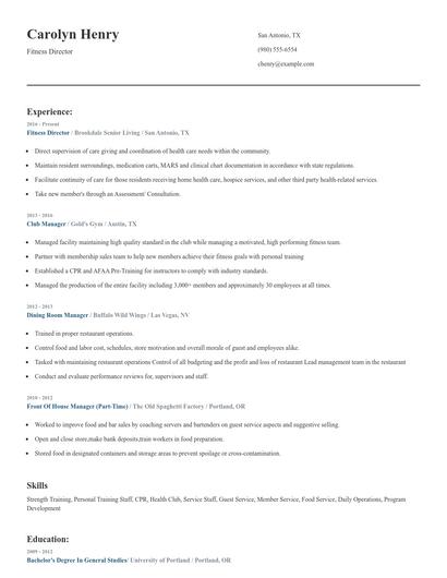 Fitness Director Resume