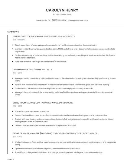 Fitness Director Resume