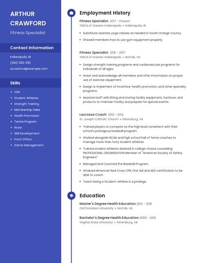 Fitness Specialist Resume