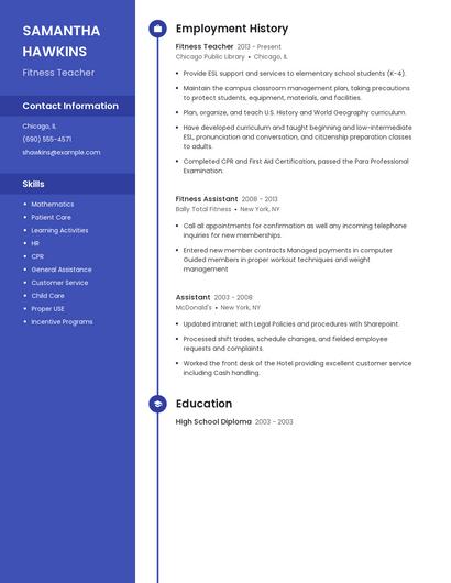 Fitness Teacher Resume