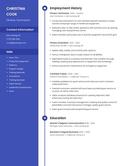 Fitness Technician Resume