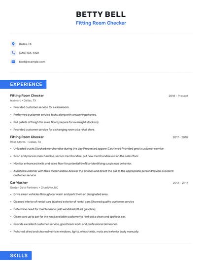 Fitting Room Checker Resume