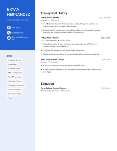 Fitting Room Checker Resume