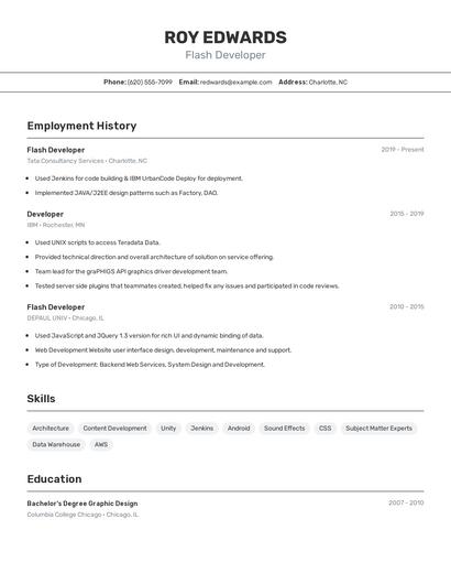 Flash Developer Resume
