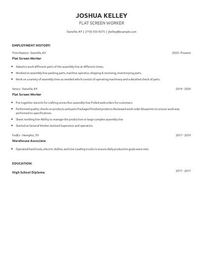 Flat Screen Worker Resume
