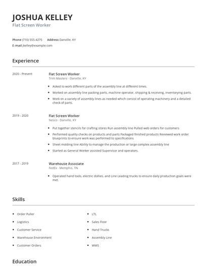 Flat Screen Worker Resume
