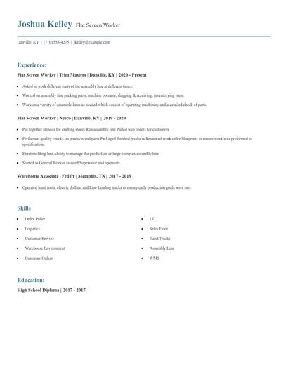 Flat Screen Worker Resume