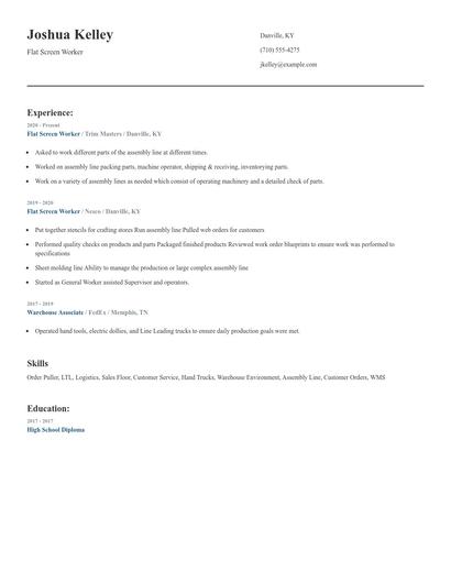 Flat Screen Worker Resume
