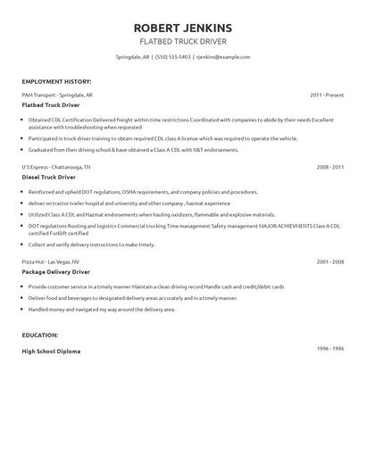 Flatbed Truck Driver Resume