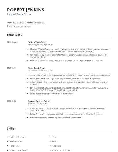 Flatbed Truck Driver Resume