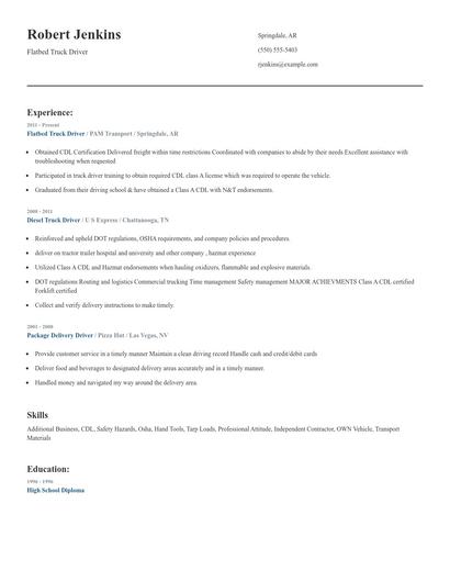 Flatbed Truck Driver Resume