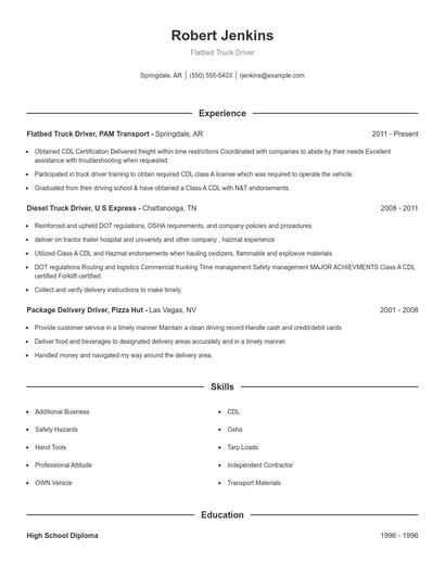 Flatbed Truck Driver Resume