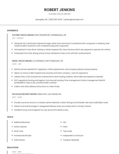 Flatbed Truck Driver Resume
