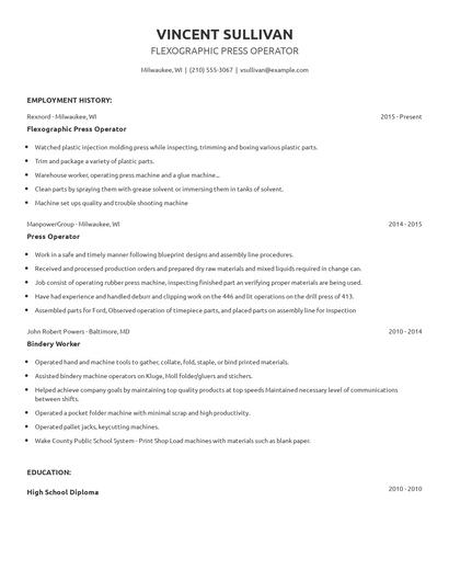 Flexographic Press Operator Resume