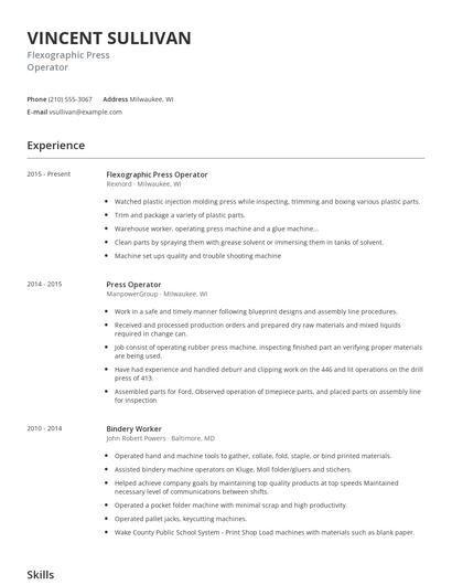 Flexographic Press Operator Resume