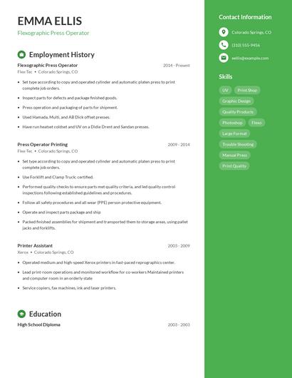 Flexographic Press Operator Resume