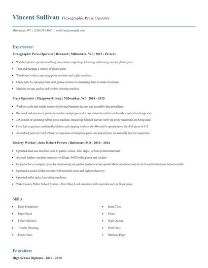 Flexographic Press Operator Resume
