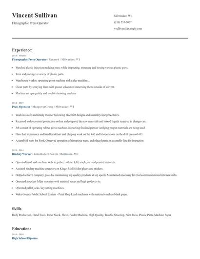 Flexographic Press Operator Resume