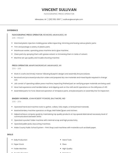 Flexographic Press Operator Resume