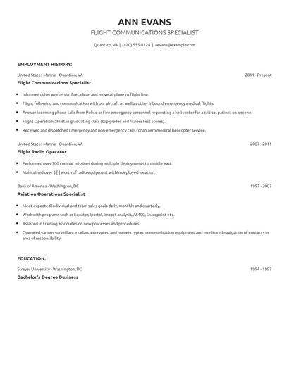 Flight Communications Specialist Resume