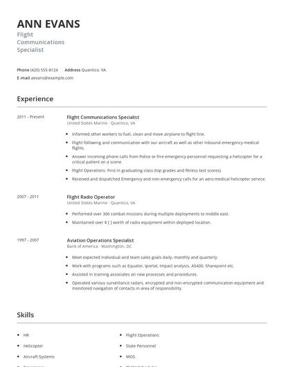 Flight Communications Specialist Resume