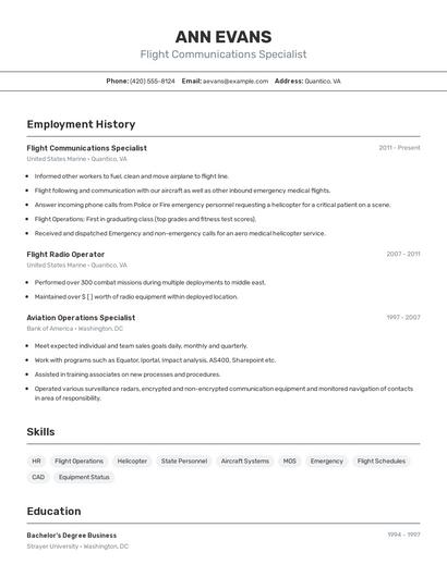 Flight Communications Specialist Resume