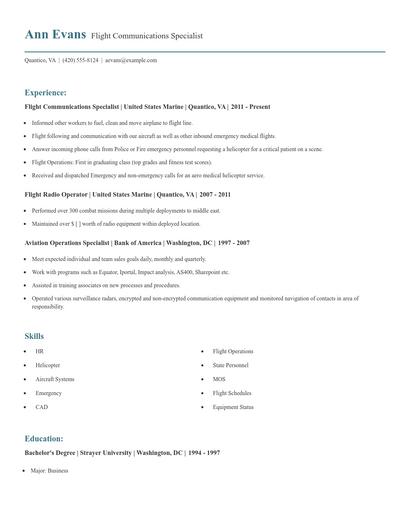 Flight Communications Specialist Resume