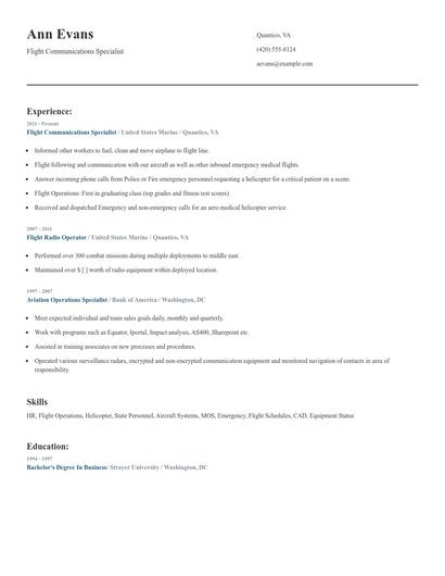 Flight Communications Specialist Resume