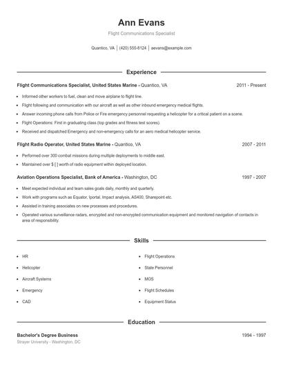 Flight Communications Specialist Resume
