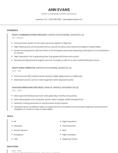 Flight Communications Specialist Resume