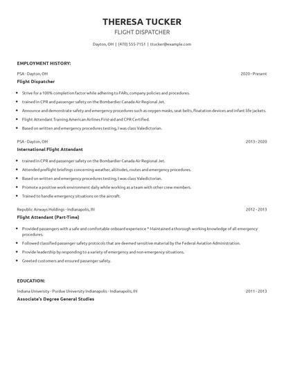 Flight Dispatcher Resume