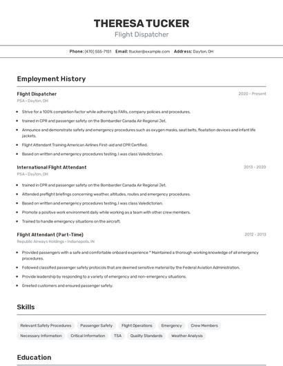 Flight Dispatcher Resume