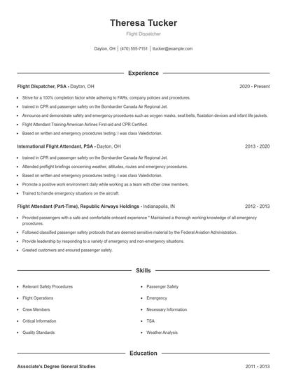 Flight Dispatcher Resume