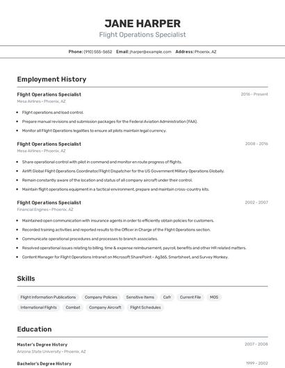 Flight Operations Specialist Resume