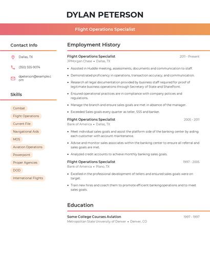 Flight Operations Specialist Resume