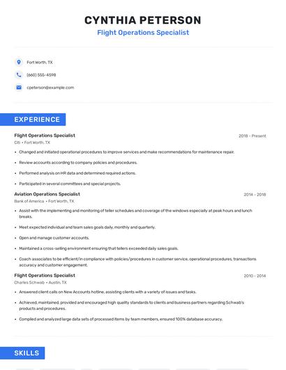 Flight Operations Specialist Resume