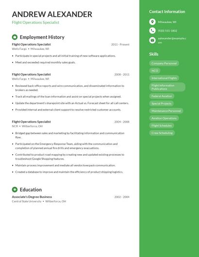 Flight Operations Specialist Resume