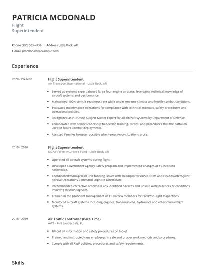 Flight Superintendent Resume