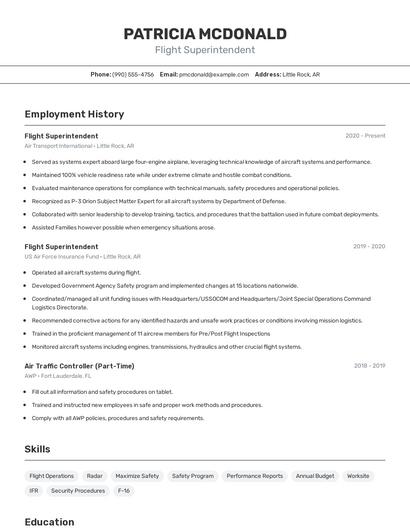 Flight Superintendent Resume