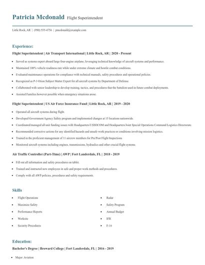 Flight Superintendent Resume