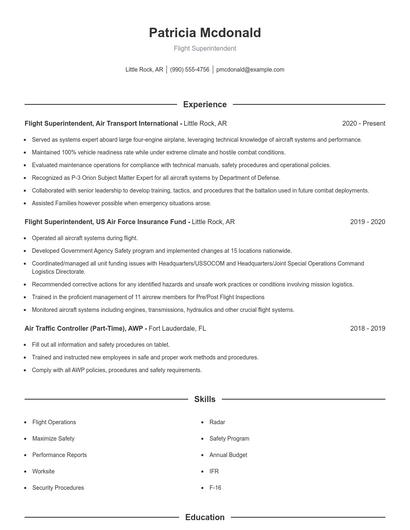 Flight Superintendent Resume