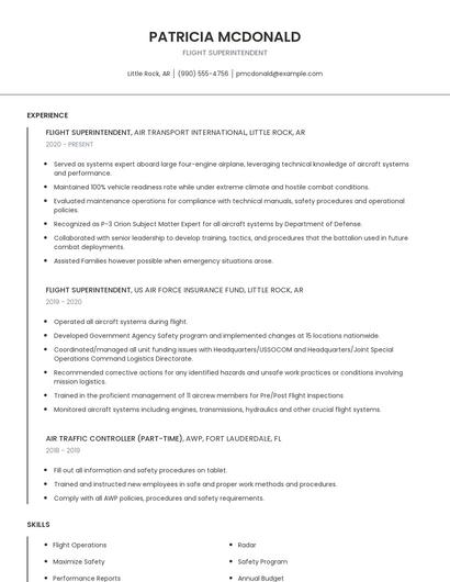 Flight Superintendent Resume