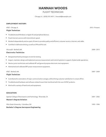 Flight Technician Resume