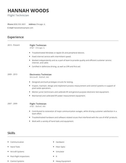 Flight Technician Resume