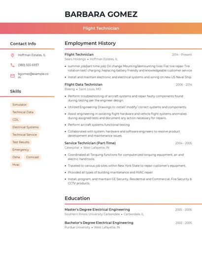 Flight Technician Resume