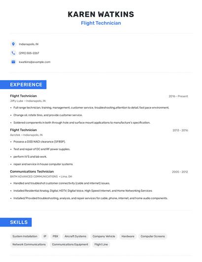 Flight Technician Resume