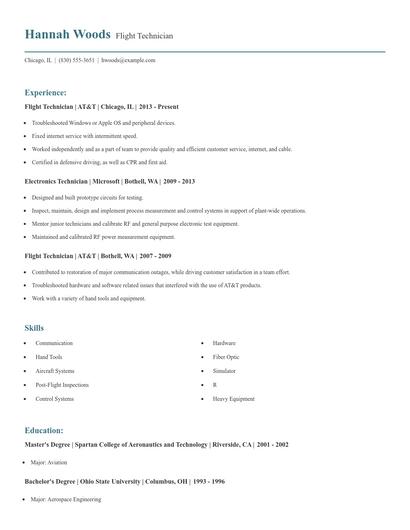 Flight Technician Resume